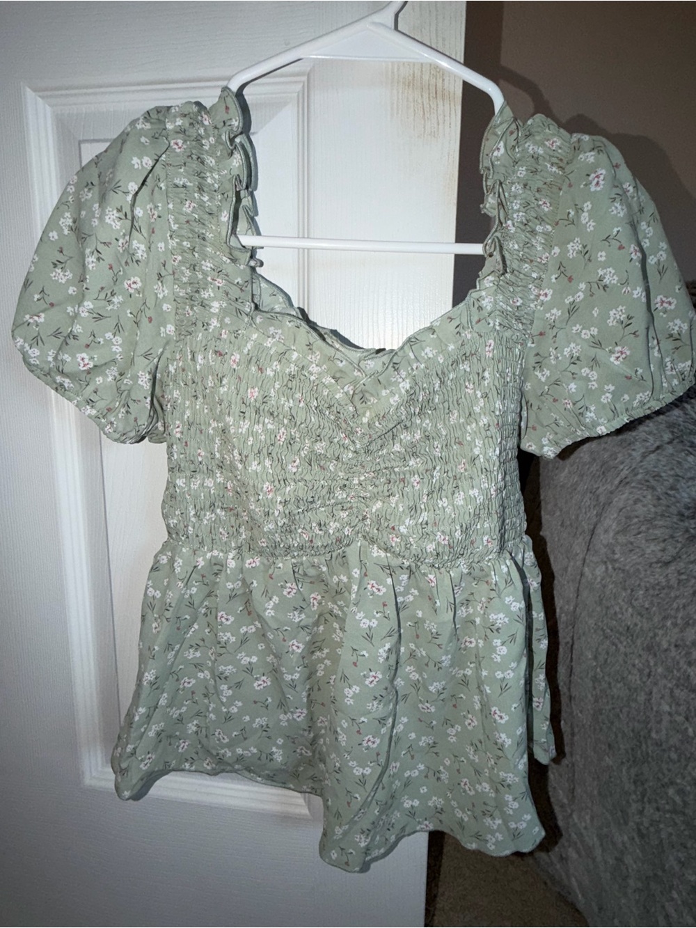 Target Sage Green Floral Smocked Peplum Top